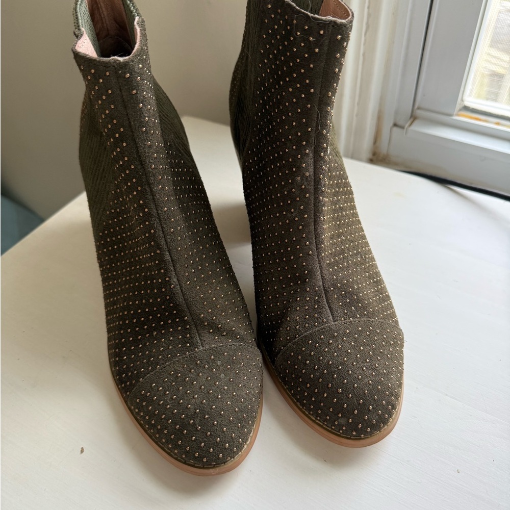 Anthropologie Studded Olive Ankle Boots